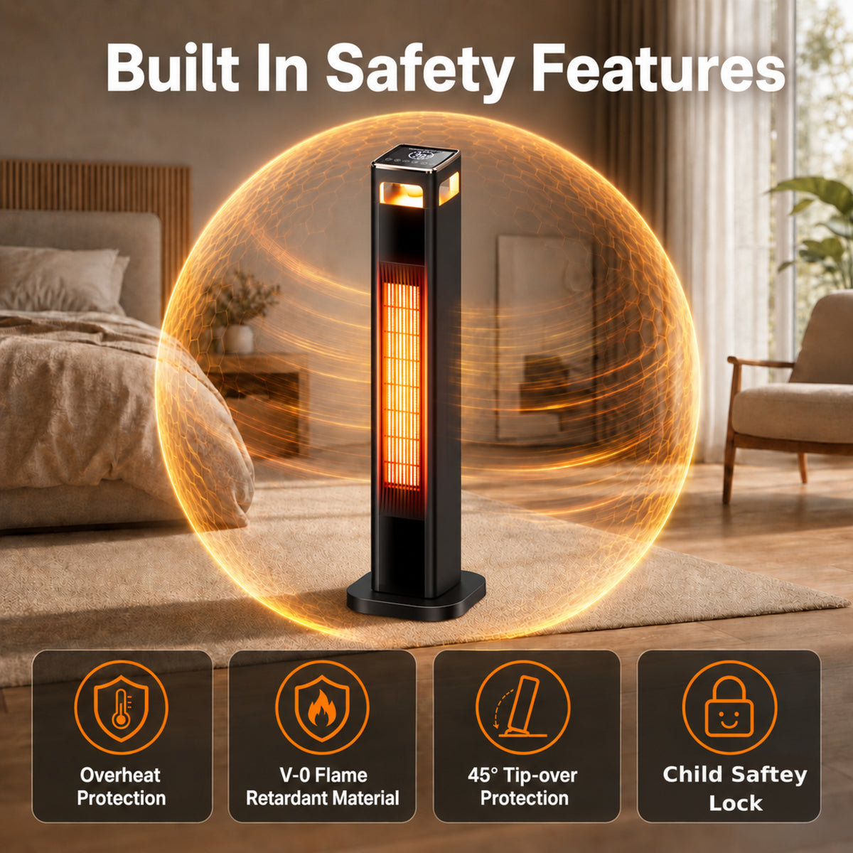 Space Heater for Indoor Use, 37" Electric Heater 1500W with Remote, Timer, ECO Mode, Safety Protection for Bedroom, Living Room