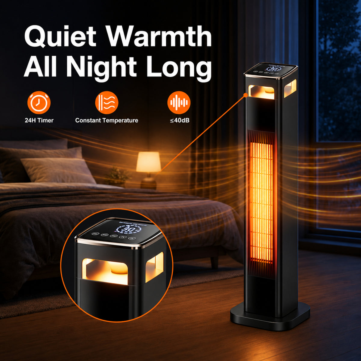 Space Heater for Indoor Use, 37" Electric Heater 1500W with Remote, Timer, ECO Mode, Safety Protection for Bedroom, Living Room