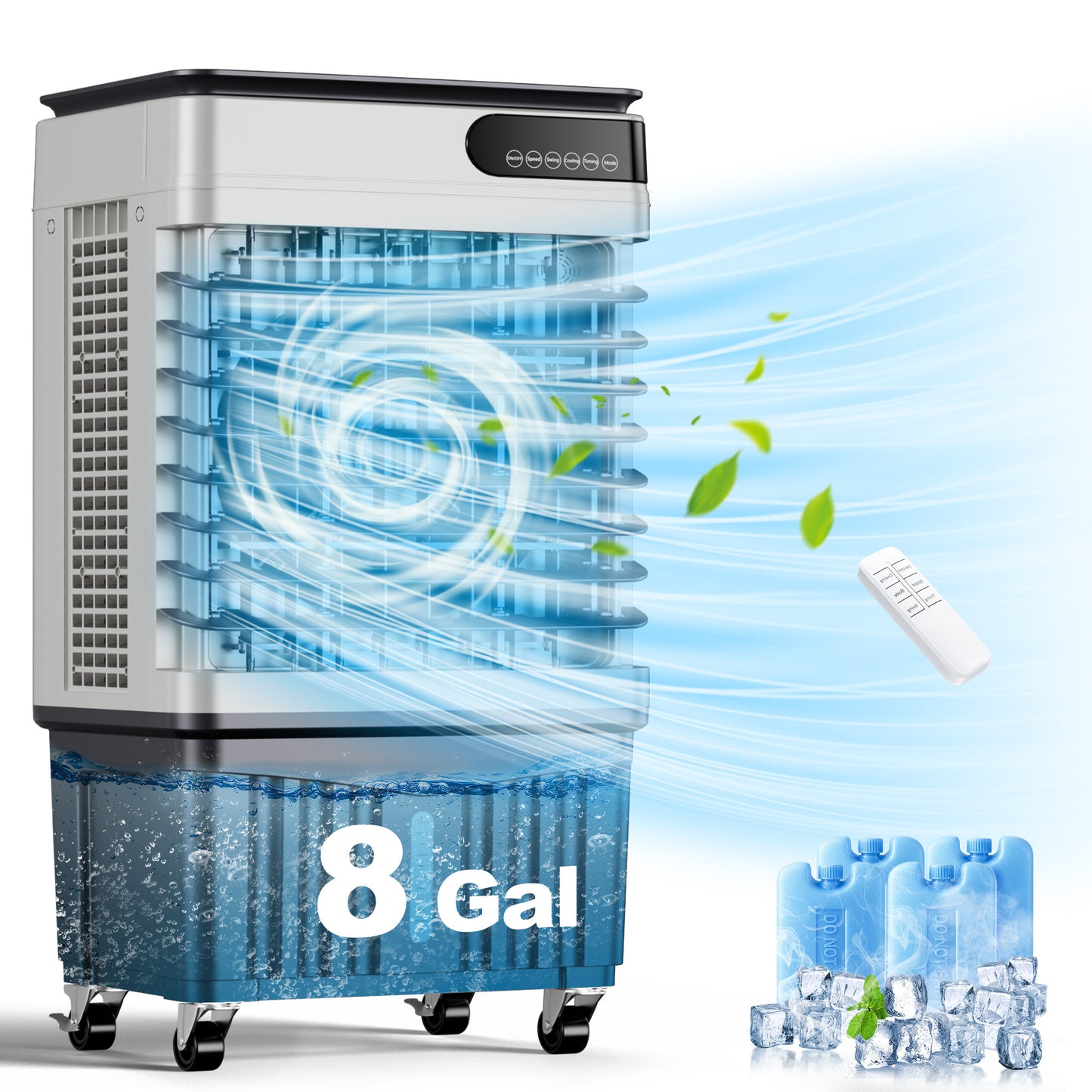 43IN 3600CFM Swamp Cooler Air Conditioner,Evaporative Air Cooler with 13.5-Gal Water Tank,4 Ice Packs,Portable Evaporative Cooler for Outdoor Patio Garage