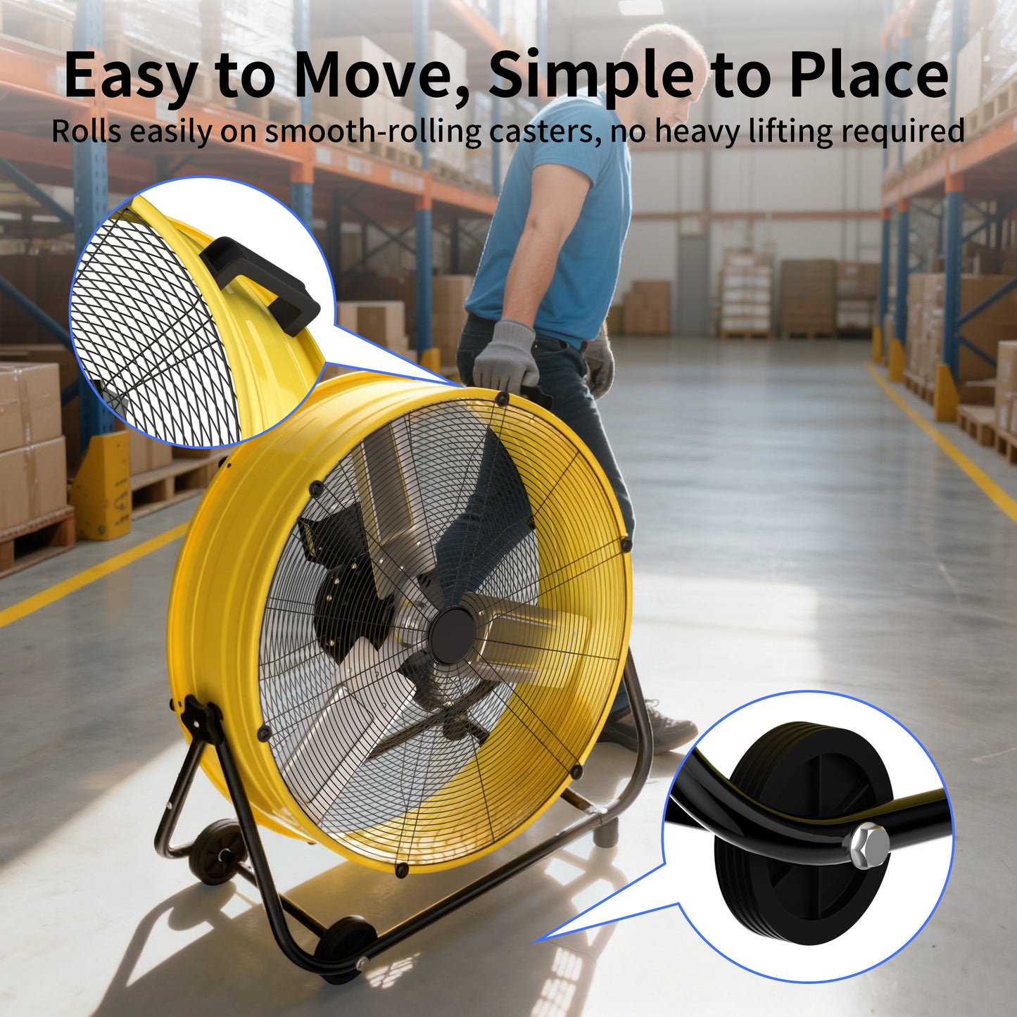 Industrial Drum Fan 36", High Velocity, 13600 CFM, 3-Speed, Heavy Duty Metal Fan for Commercial, Factory(Yellow+Black)