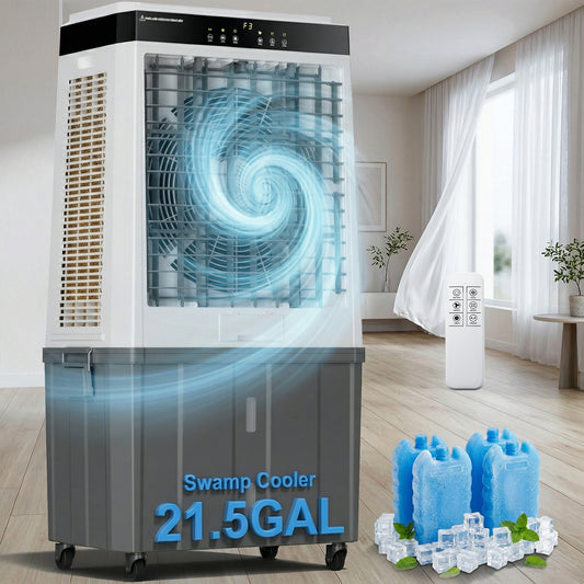 Swamp Cooler, 6288CFM Evaporative Air Cooler with 21.5-Gal Water Tank, Evaporative Cooler with 3 Speeds, 12H Timer, 120°Oscillation, Air Cooler for Indoor Outdoor Patio Garage Use(48IN)